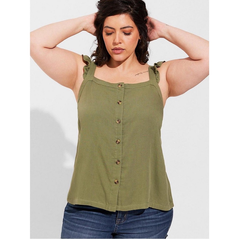 Torrid Double Gauze Ruffle Button Front Tank Top